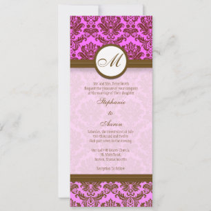 Convite de Casamento para Damask Monograma, cor-de