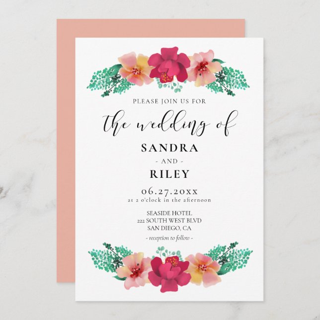 Convite de casamento para design floral elegante (Frente/Verso)