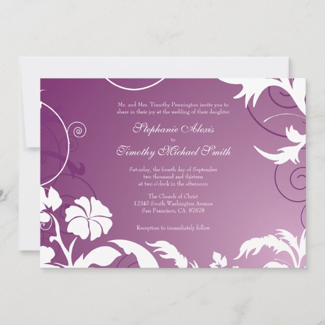 Convite de casamento para espirais florais brancas (Frente)