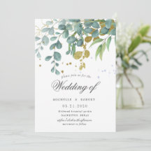 convite de casamento para eucalipto verde de ouro
