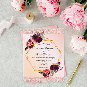 convite de casamento para florais de ouro rosa