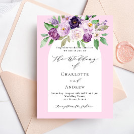 Convite de casamento para florais roxos cor-de-ros