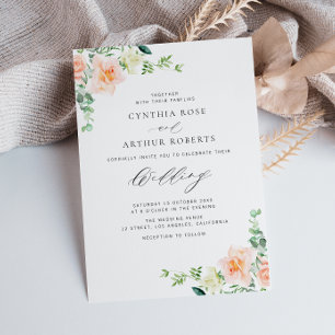 convite de casamento para flores de pêssego aquar