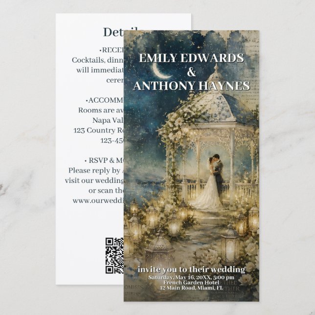 Convite de Casamento para Jardim Romântico (Frente/Verso)