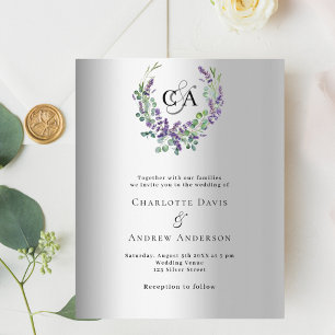 Convite de casamento para monograma floral de lava
