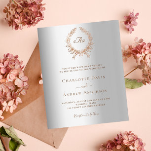 Convite de casamento para monograma rosa de prata