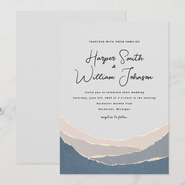 convite de casamento para montanhas de papel rasga (Frente/Verso)
