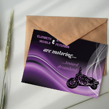 Convite de casamento para motociclistas roxas