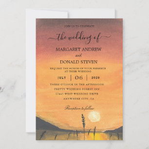 convite de casamento para o celeiro de pôr do sol