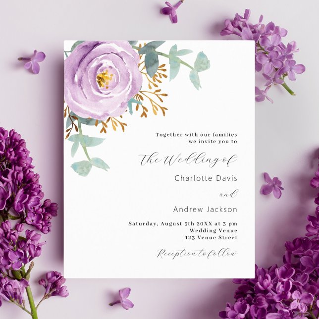 Convite de casamento para o orçamento floral viole (Criador carregado)