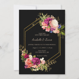 Convite de casamento para o quadro de ouros florai