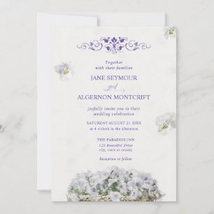 Convite de casamento para pansias de estilo aquoso