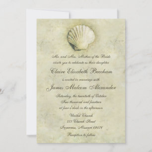 Convite de Casamento para Praia Elegante Seashell 