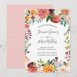 Convite de casamento para primavera floral de outo