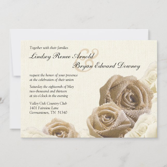 Convite De Casamento Para Rosa De Burlap Russo (Frente)