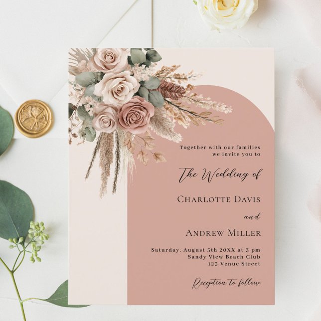 Convite de casamento para rosas de Beige taupe (Criador carregado)