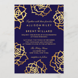 Convite de casamento para Rosas ouros - Azul