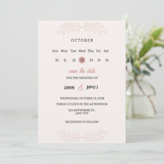 Convite de casamento para salvar a data com flores (Em pé/Frente)