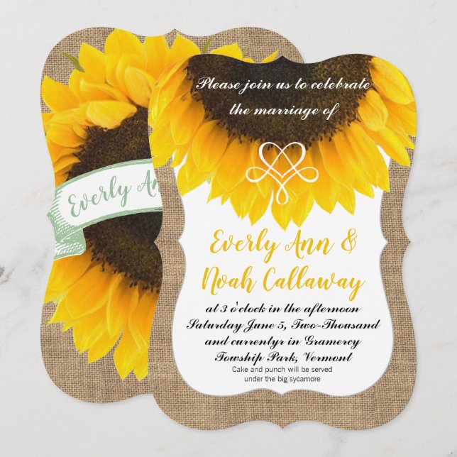 Convite De Casamento Para Typografia De Sunflower  (Frente/Verso)