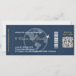 Convite de Casamento Passagem Aérea – Azul Marinho