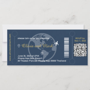 Convite de Casamento Passagem Aérea – Azul Marinho