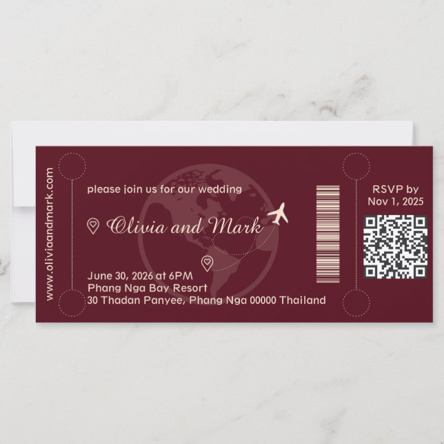 Convite de Casamento Passagem Aérea - Borgonha & C (Frente)