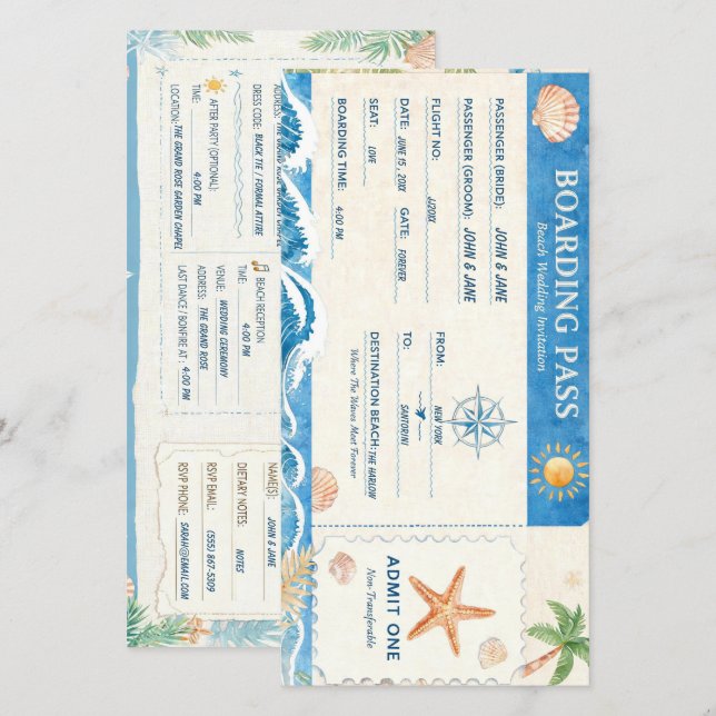 Convite de Casamento Passagem Aérea Destino (Frente/Verso)