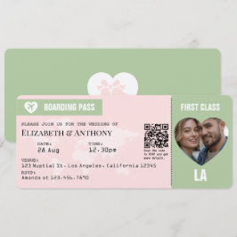 Convite de Casamento Passagem Aérea Rosa e Verde