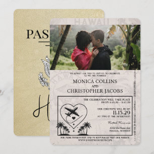 Convite de Casamento Passaporte Champagne Havaí