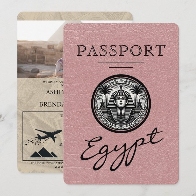Convite de Casamento Passaporte do Egito Rosa Empo (Frente/Verso)