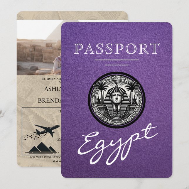 Convite de Casamento Passaporte Egito Roxo (Frente/Verso)