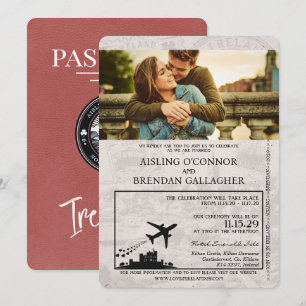 Convite de Casamento Passaporte Irlanda Burgundy C