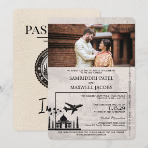 Convite de Casamento Passaporte Marfim Índia