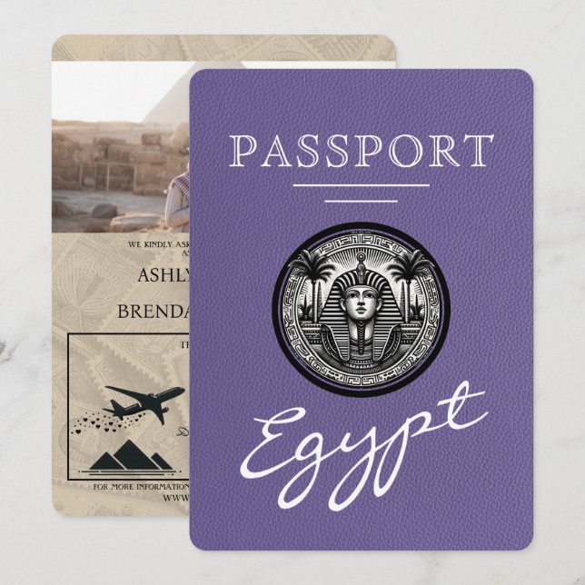 Convite de Casamento Passaporte Roxo Lilás Egito (Frente/Verso)