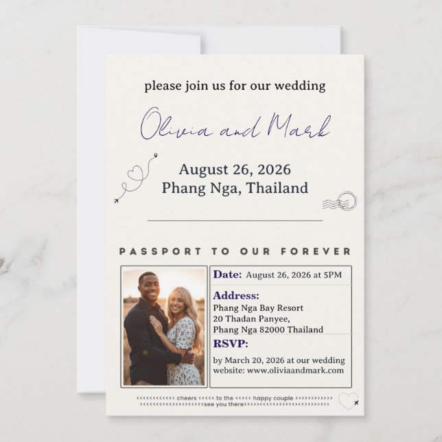 Convite de Casamento Passaporte – Viagem Azul e Do (Frente)