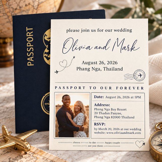 Convite de Casamento Passaporte – Viagem Navy & Do (Criador carregado)
