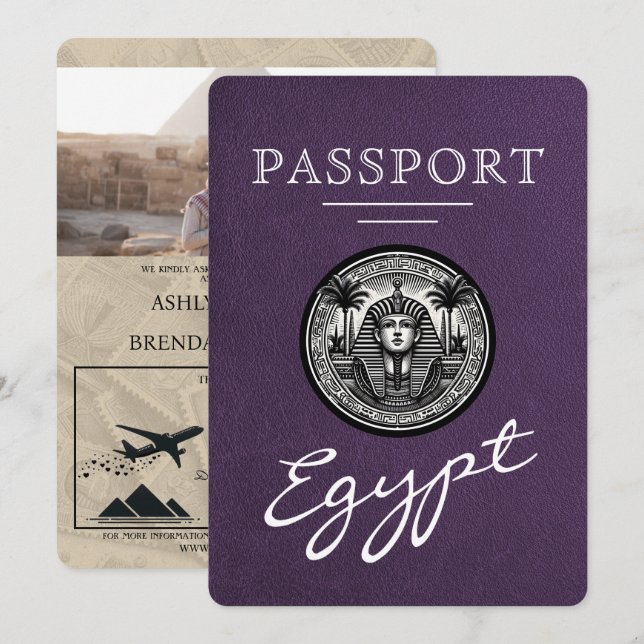 Convite de Casamento Passaporte Violeta Roxo Egito (Frente/Verso)