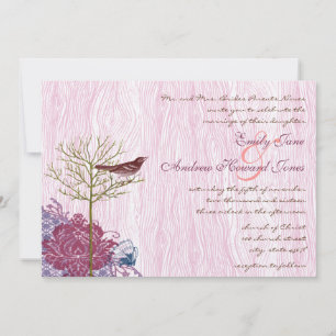 Convite de Casamento Pássaro Vintage Berry em Made