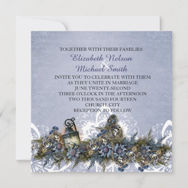 Convite de Casamento Pássaros Azuis de Natal (Frente)