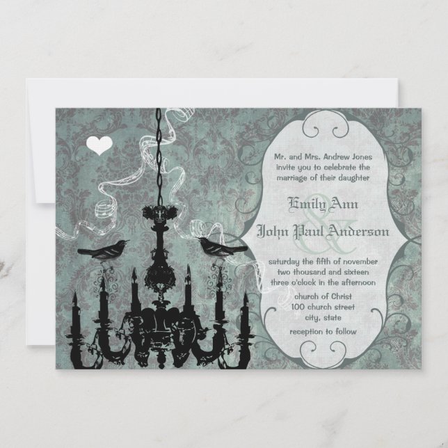 Convite de Casamento Pássaros de Amor com Lustre (Frente)