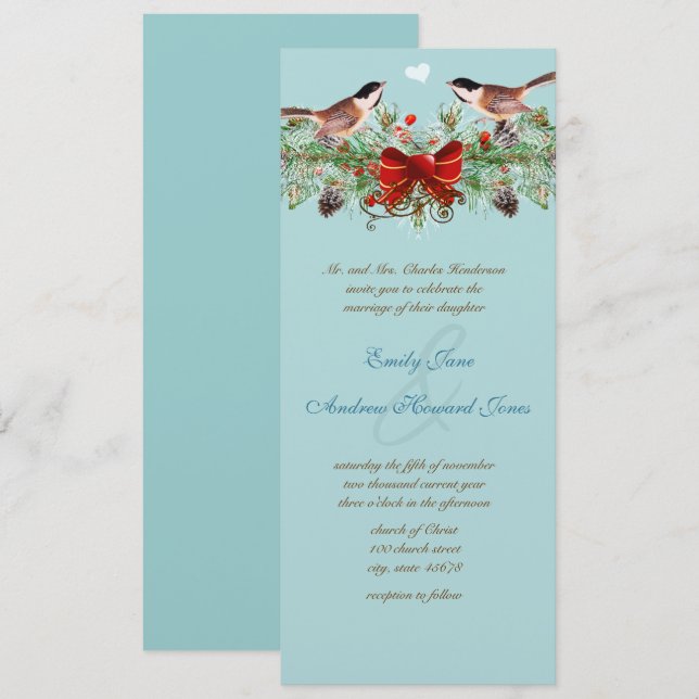 Convite de Casamento Pássaros de Amor Vintage (Frente/Verso)