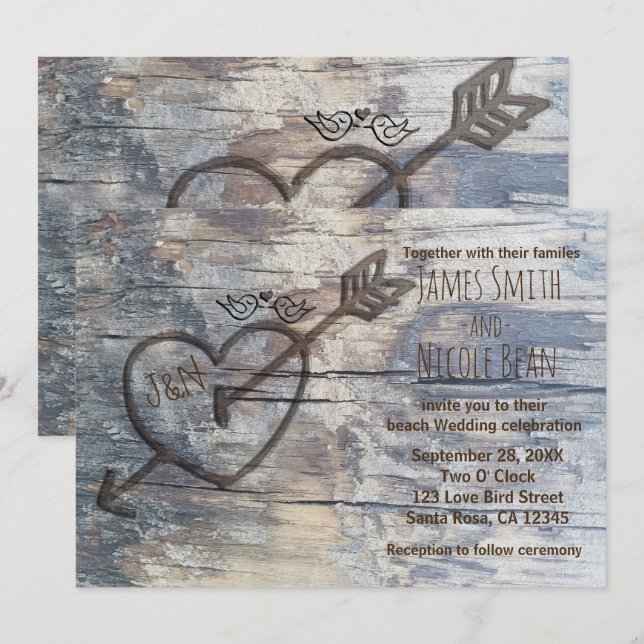 Convite de Casamento Pássaros do Amor com Coração  (Frente/Verso)