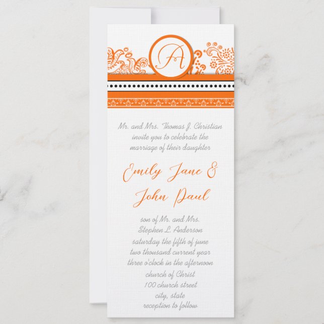 Convite de Casamento Pássaros do Amor Laranja (Frente)