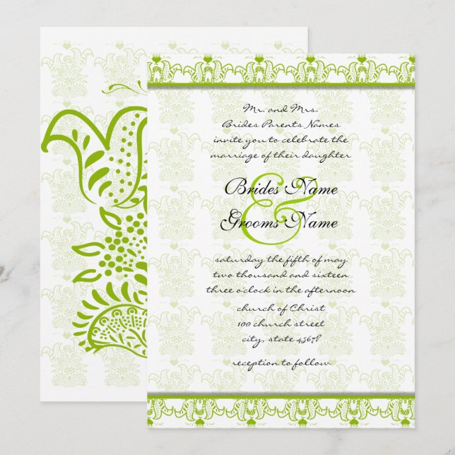 Convite de Casamento Pássaros do Amor Verde Maçã (Frente/Verso)
