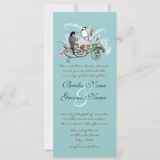 Convite de Casamento Pássaros do Amor Vintage (Frente)