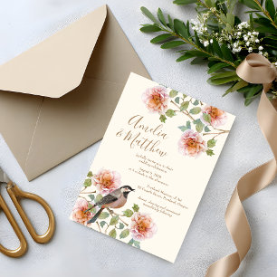 Convite de Casamento Pássaros em Flores
