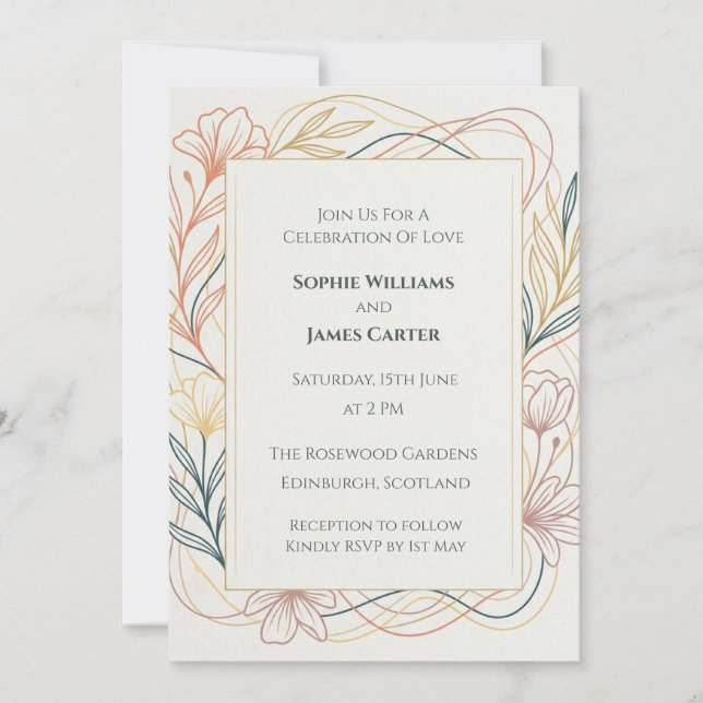Convite de Casamento Pastel Art Nouveau (Frente)