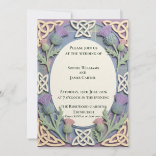 Convite de Casamento Pastel Celtic Thistle Tartan