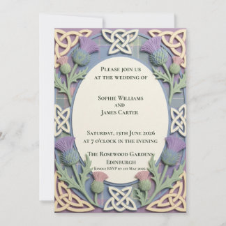 Convite de Casamento Pastel Celtic Thistle Tartan