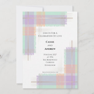 Convite de Casamento Pastel com Tartan Escocês
